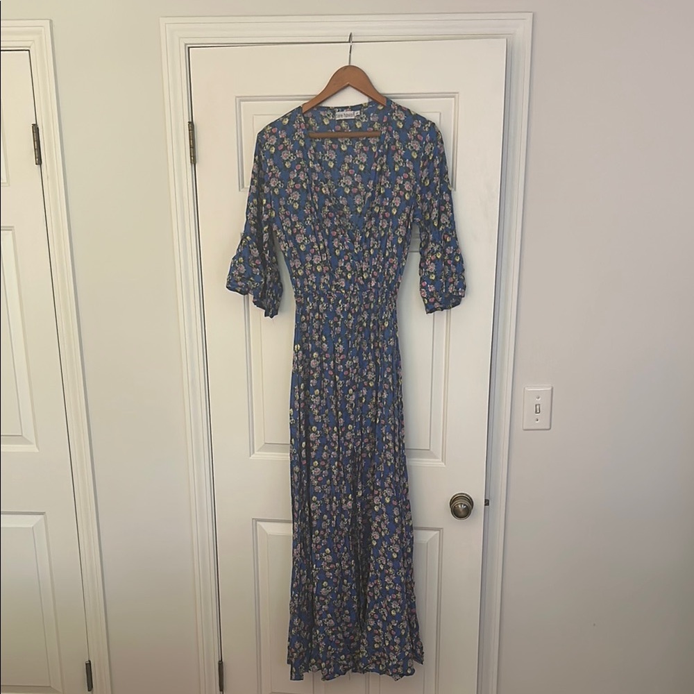 Tiare Hawaii Blue Floral Long Sleeve Dress